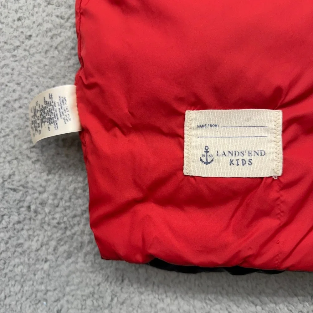 Lands End 392059 Kids Size Medium 10-12 Navy Blue Red Down Insulated Puffer Vest
